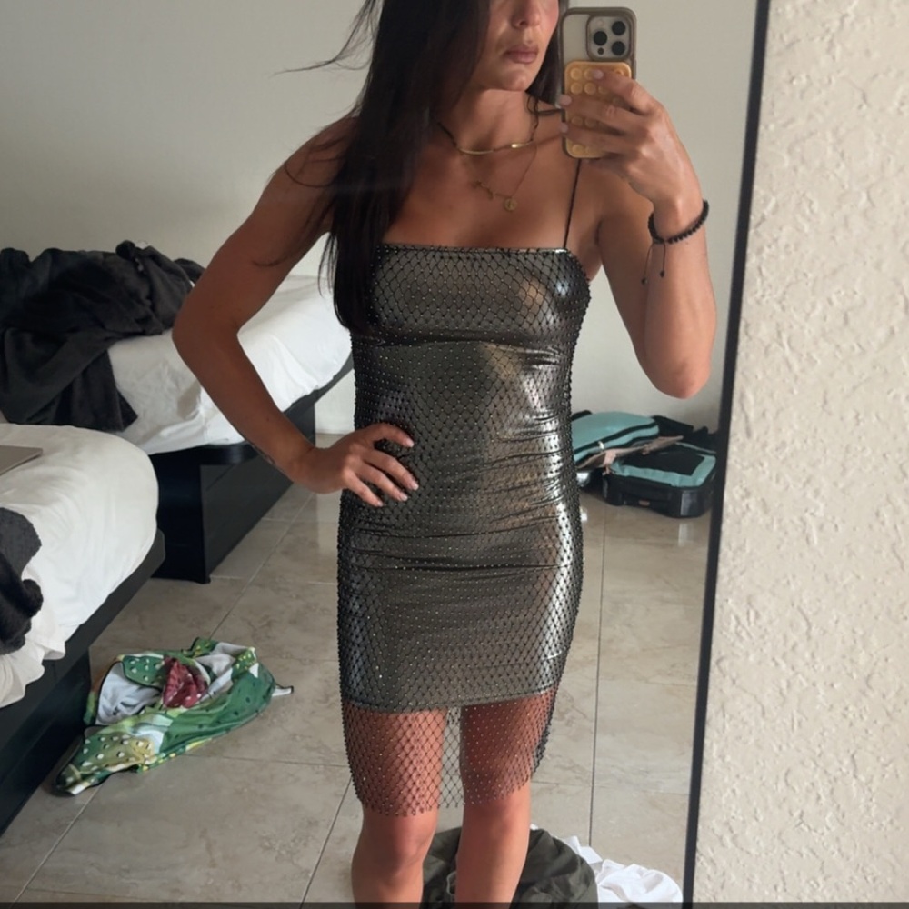Silver Spaghetti Strap Bodycon Mini Dress